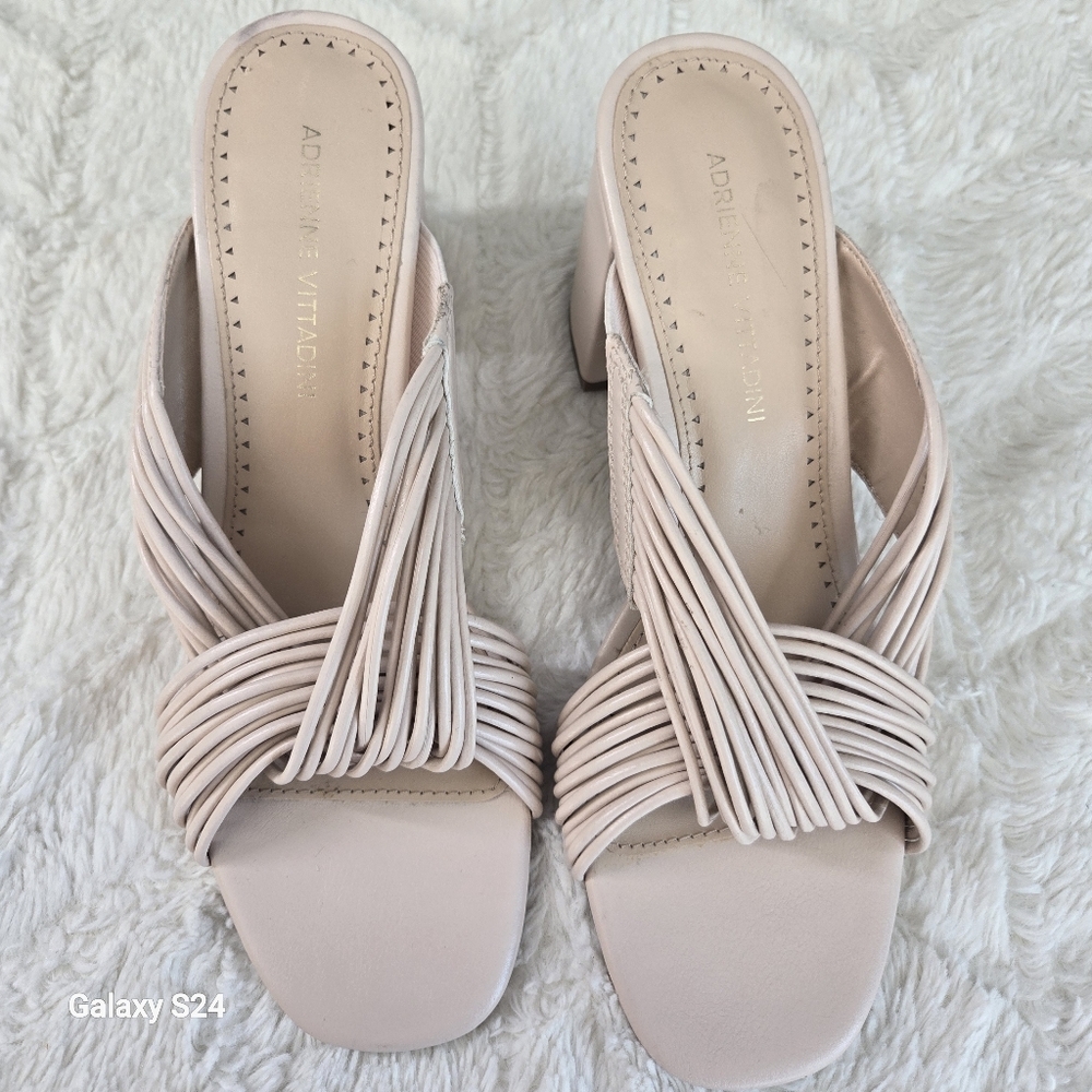 Adrienne Vittadini Annalee Block Heel Mule Sandals Cream Size 7.5 - Picture 4 of 13